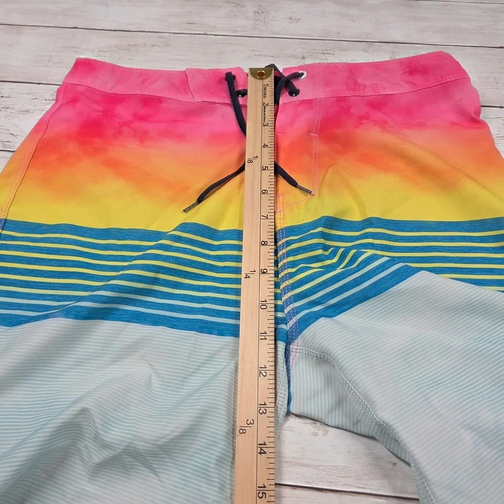 Hurley Phantom Board Shorts Striped Sunset Men 29 Pink Yellow Blue Swim Trunks